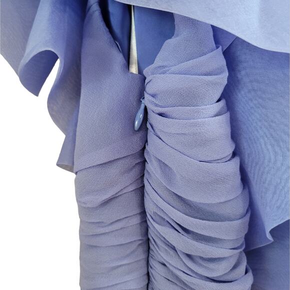 Marchesa Notte Ruffle Pleated One Shoulder Dress Blue Silk Organza Gown Size 4 - Picture 6 of 10